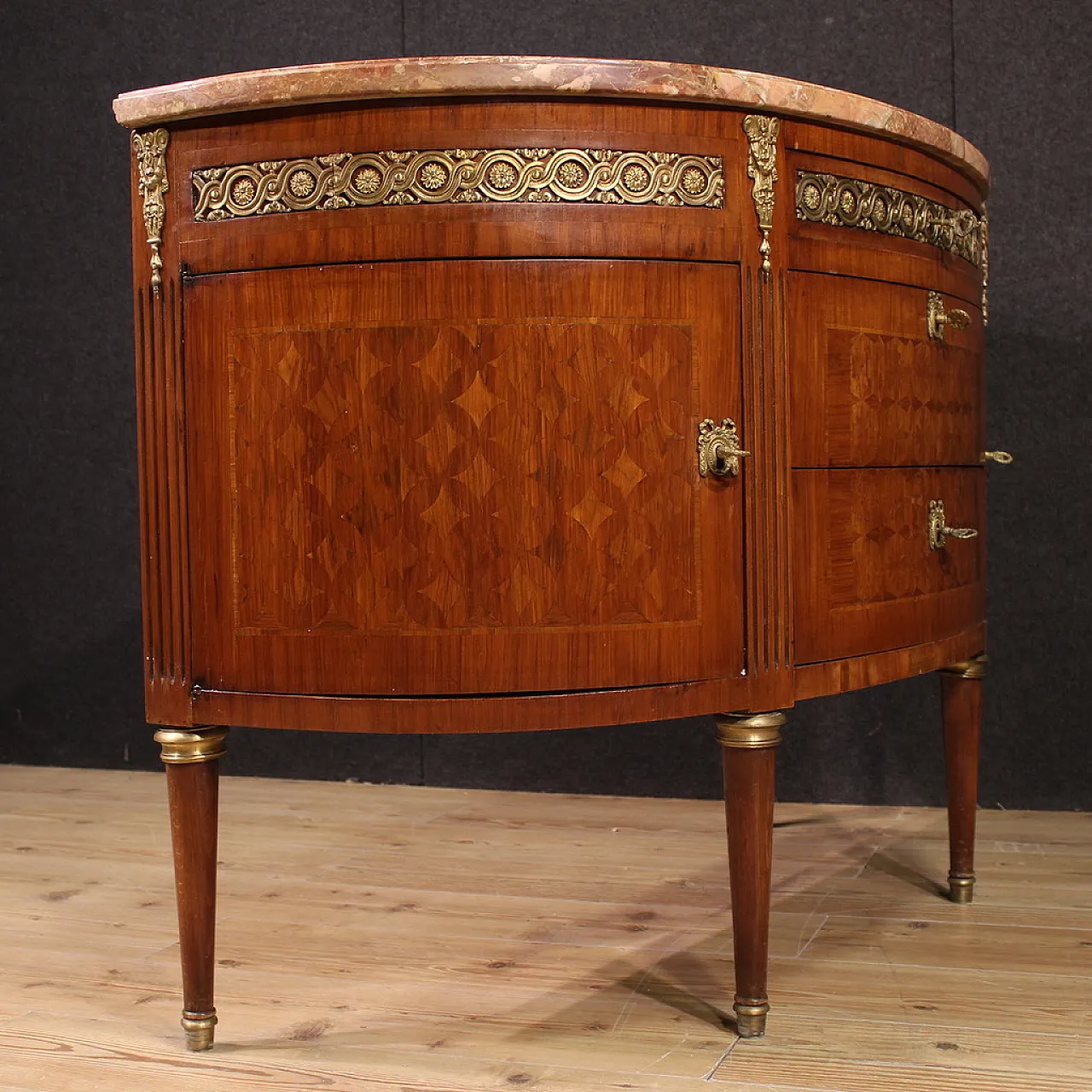 Comò italiano a mezzaluna in stile Luigi XVI, '900 7
