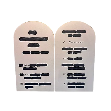 Tavole della legge di Emilio Isgrò, serigrafia materica, anni 2000