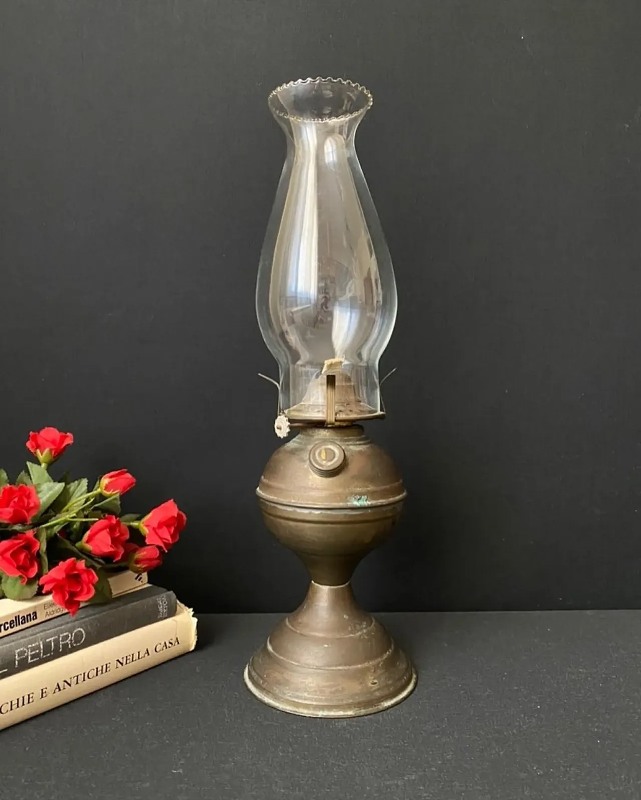 Lampada in rame con paralume in vetro, anni '40 1