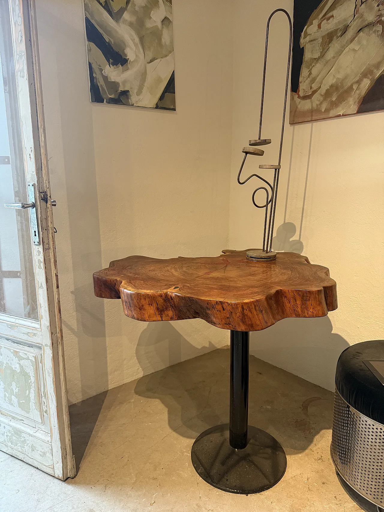 Table with olive wood top and iron legs, 2000 1