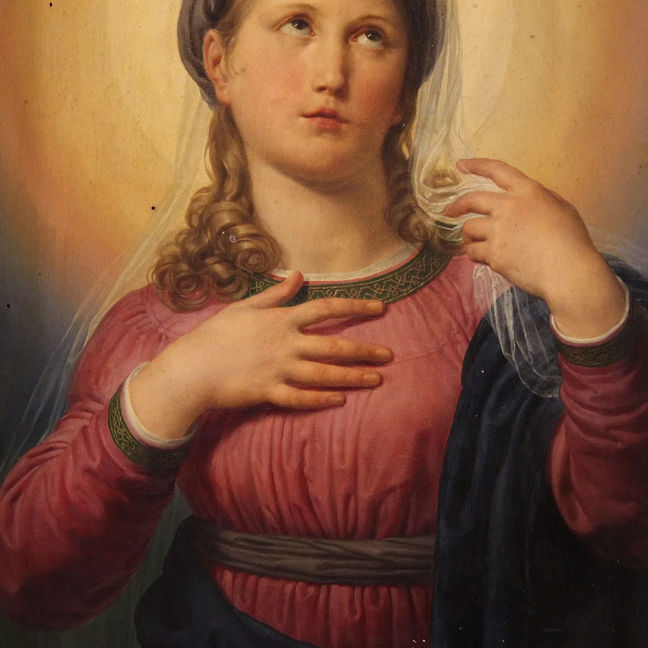 Painted on the 19th century table, Virgin Mary in contemplation 5