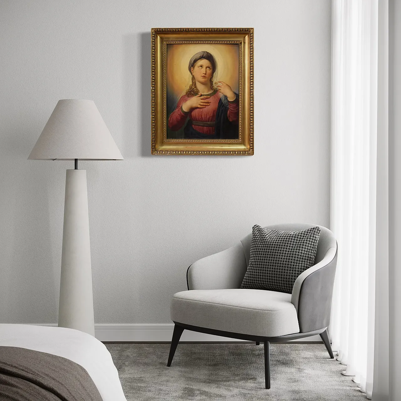 Painted on the 19th century table, Virgin Mary in contemplation 7