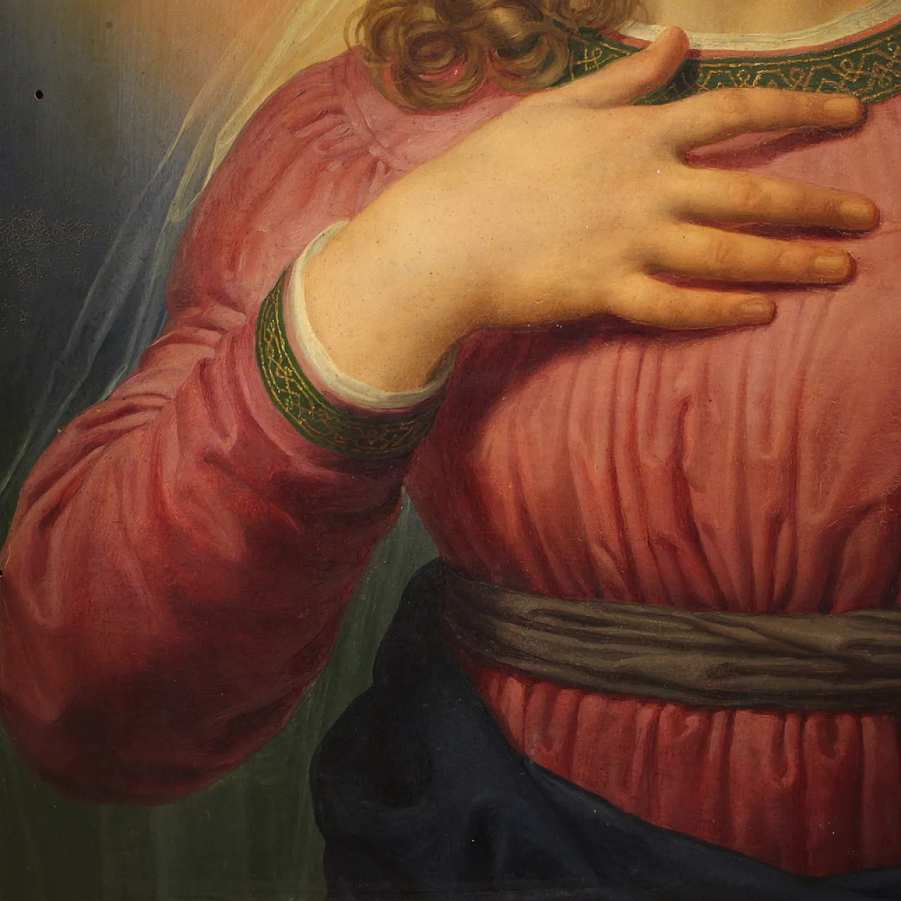 Painted on the 19th century table, Virgin Mary in contemplation 9