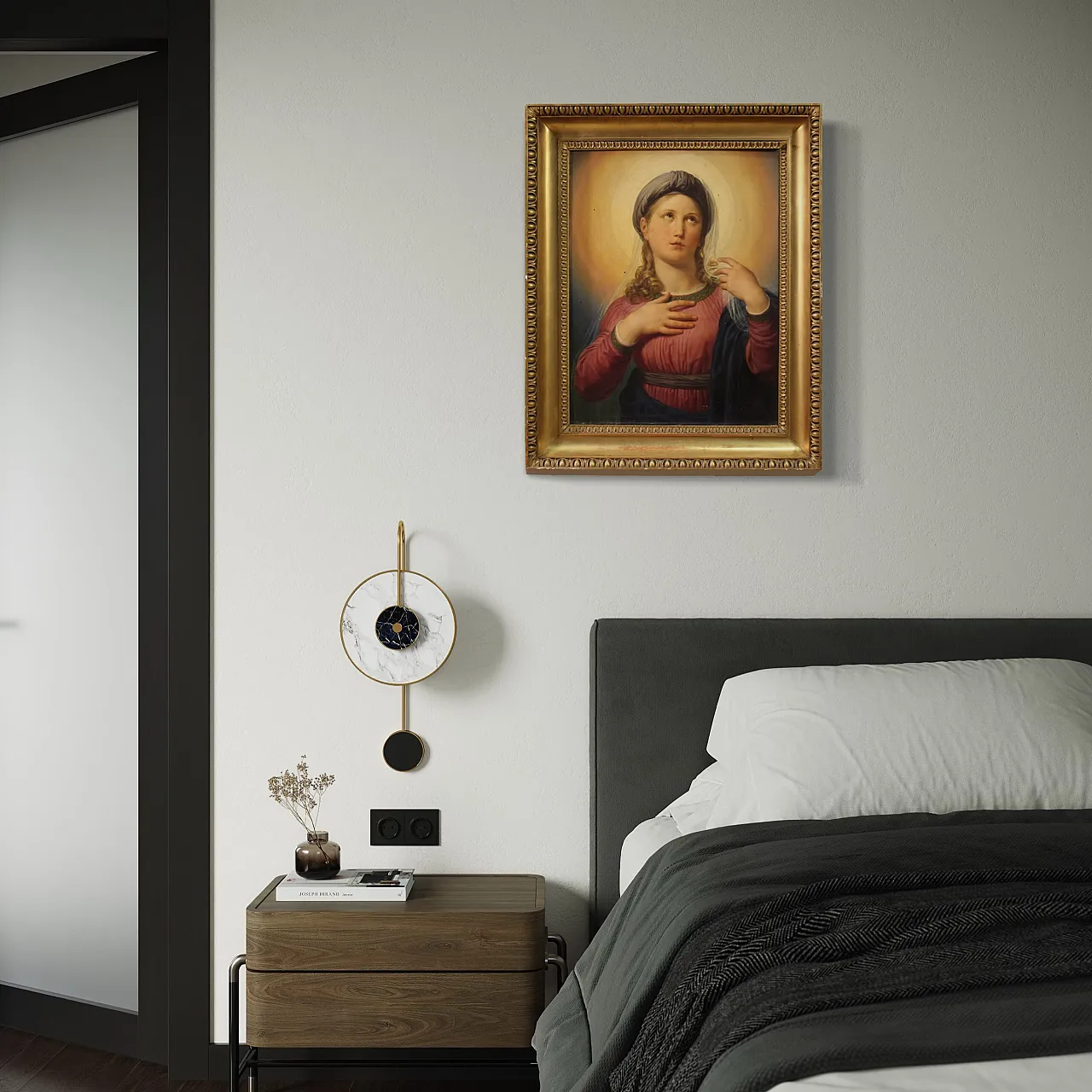 Painted on the 19th century table, Virgin Mary in contemplation 11