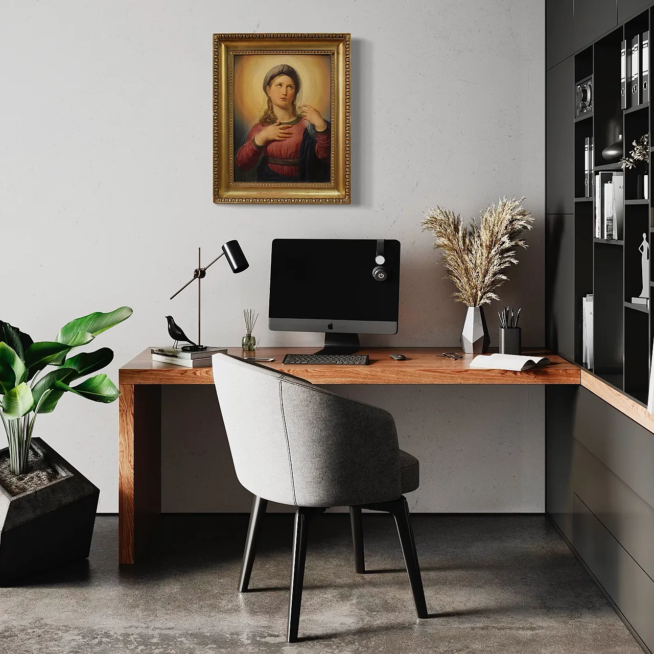 Painted on the 19th century table, Virgin Mary in contemplation 13
