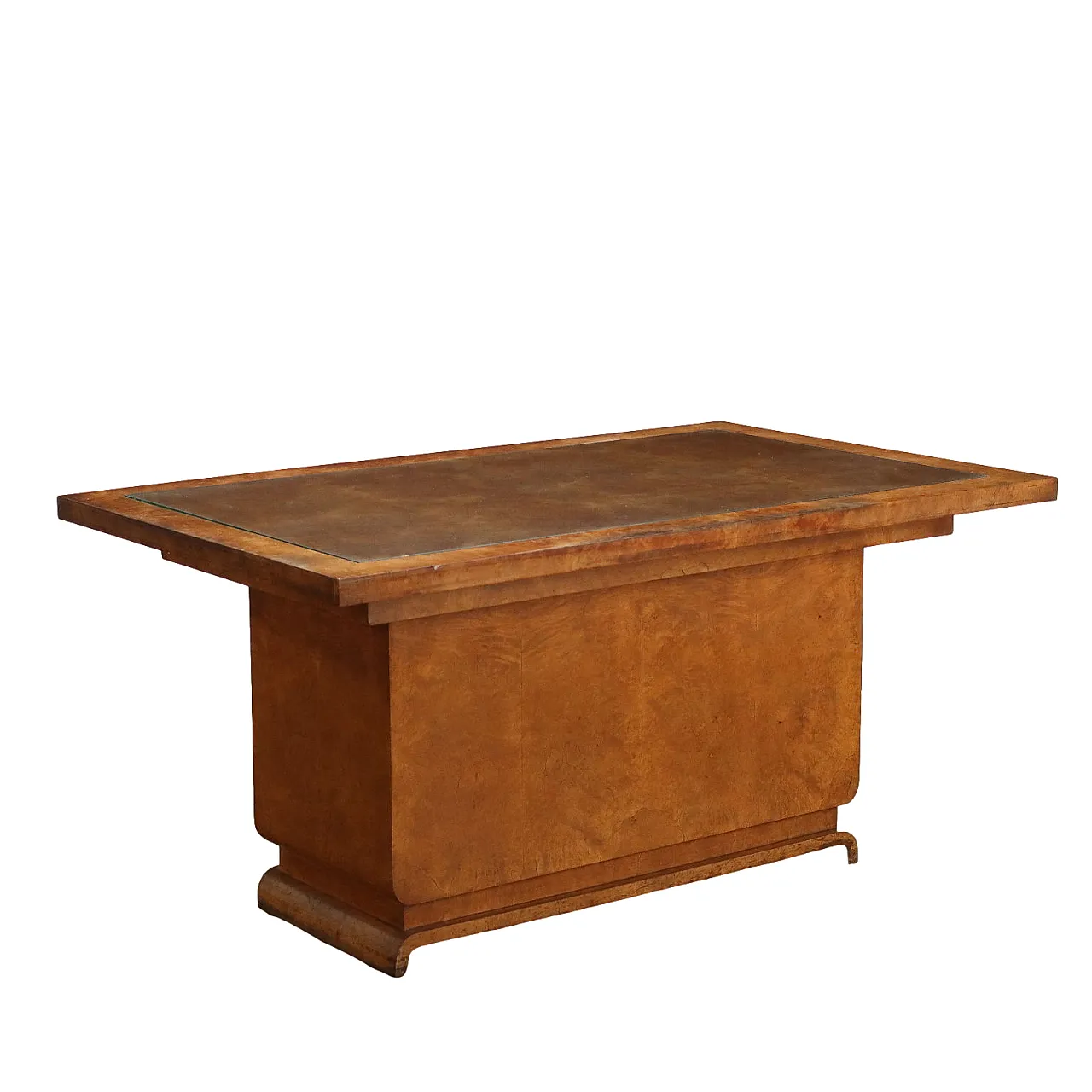 Scrivania Decò in radica di noce e vetro, anni '30 1