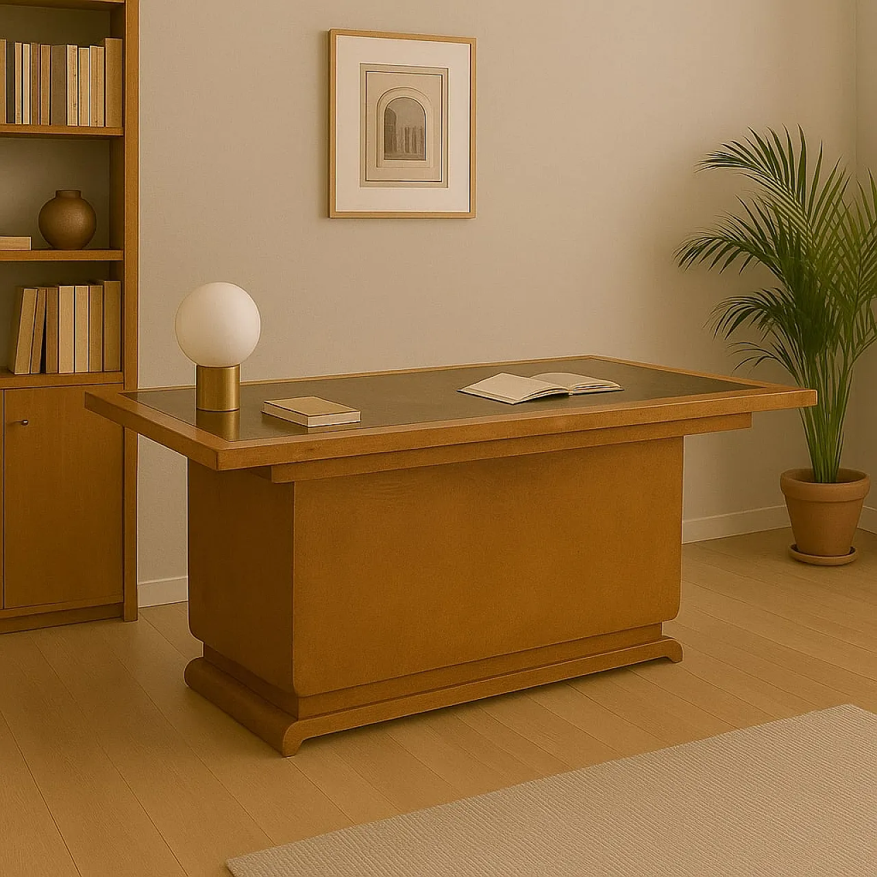 Scrivania Decò in radica di noce e vetro, anni '30 2