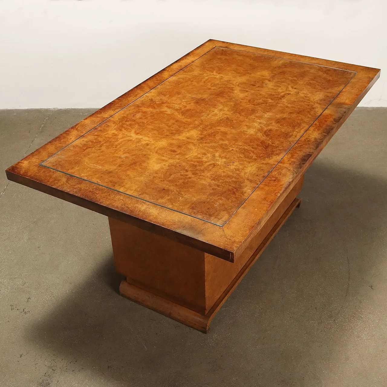 Scrivania Decò in radica di noce e vetro, anni '30 8