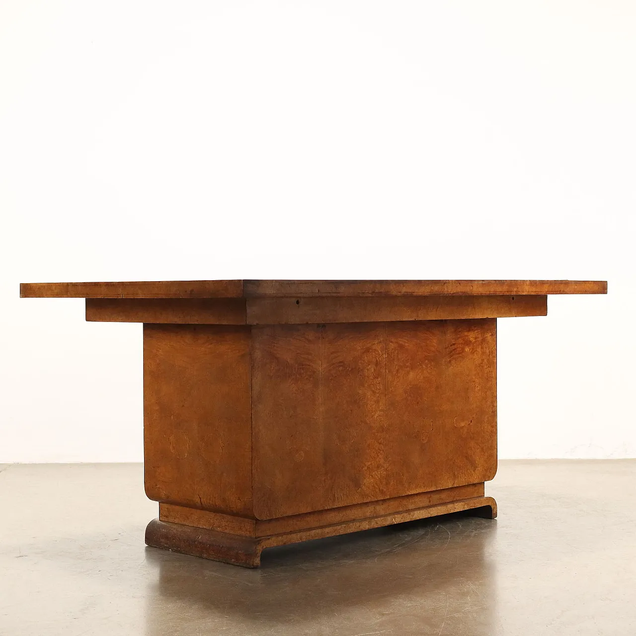 Scrivania Decò in radica di noce e vetro, anni '30 9