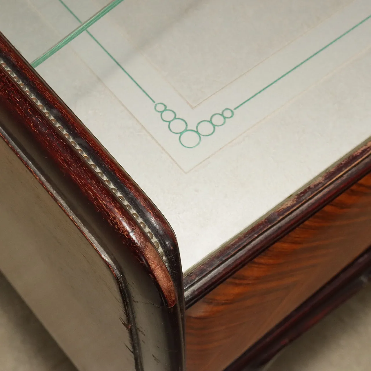 Pair of bedside tables in exotic wood, glass and brass, 20th century 4