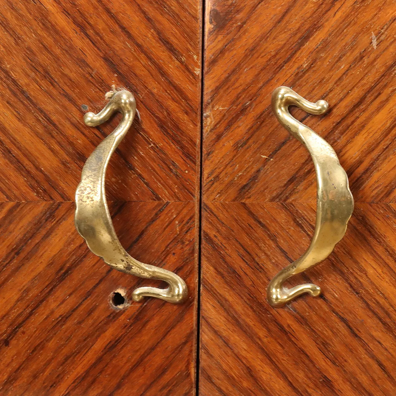 Pair of bedside tables in exotic wood, glass and brass, 20th century 6