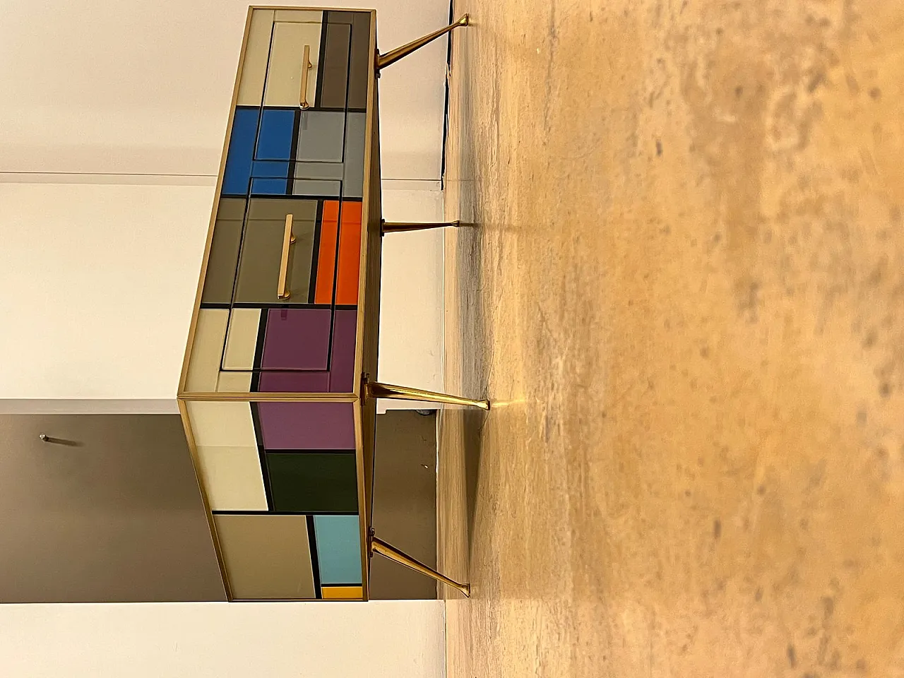 Brass coffee table with stained glass drawers, 1970s 8