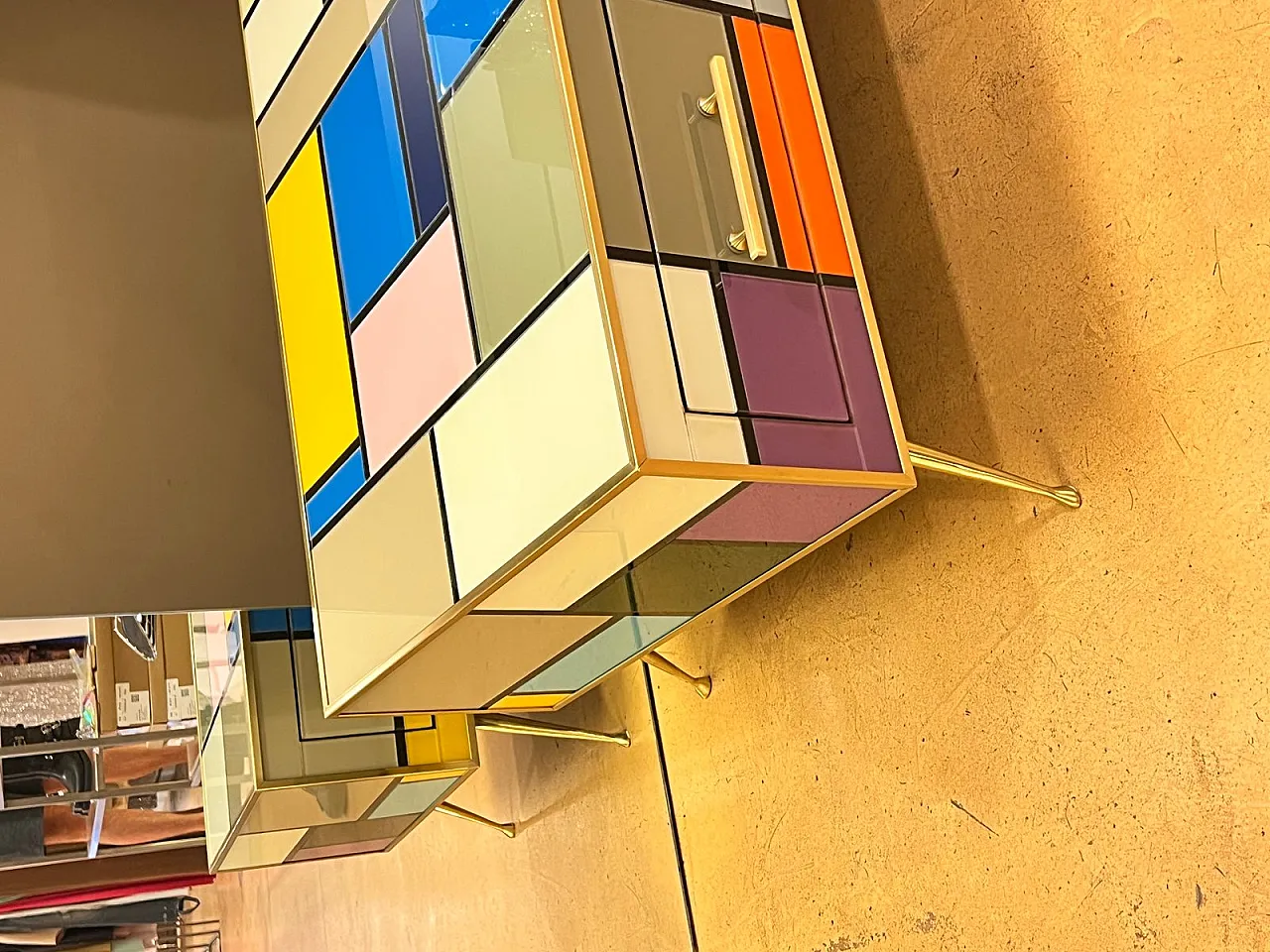 Brass coffee table with stained glass drawers, 1970s 11