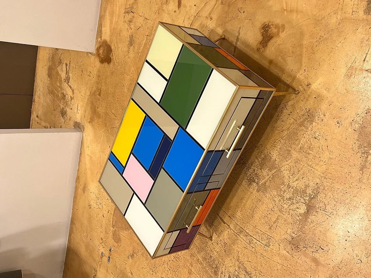 Brass coffee table with stained glass drawers, 1970s 12