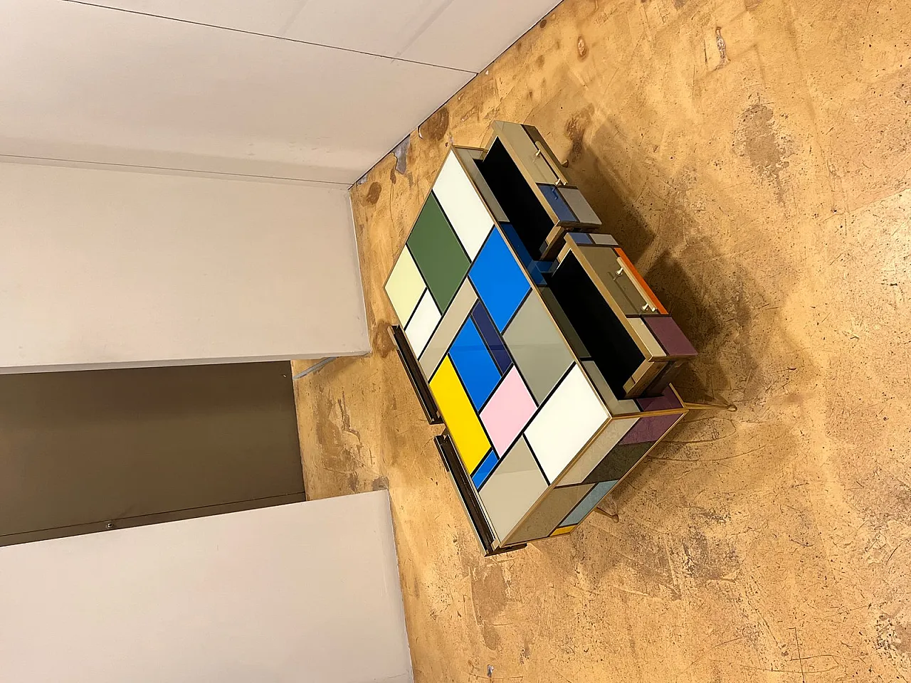 Brass coffee table with stained glass drawers, 1970s 13