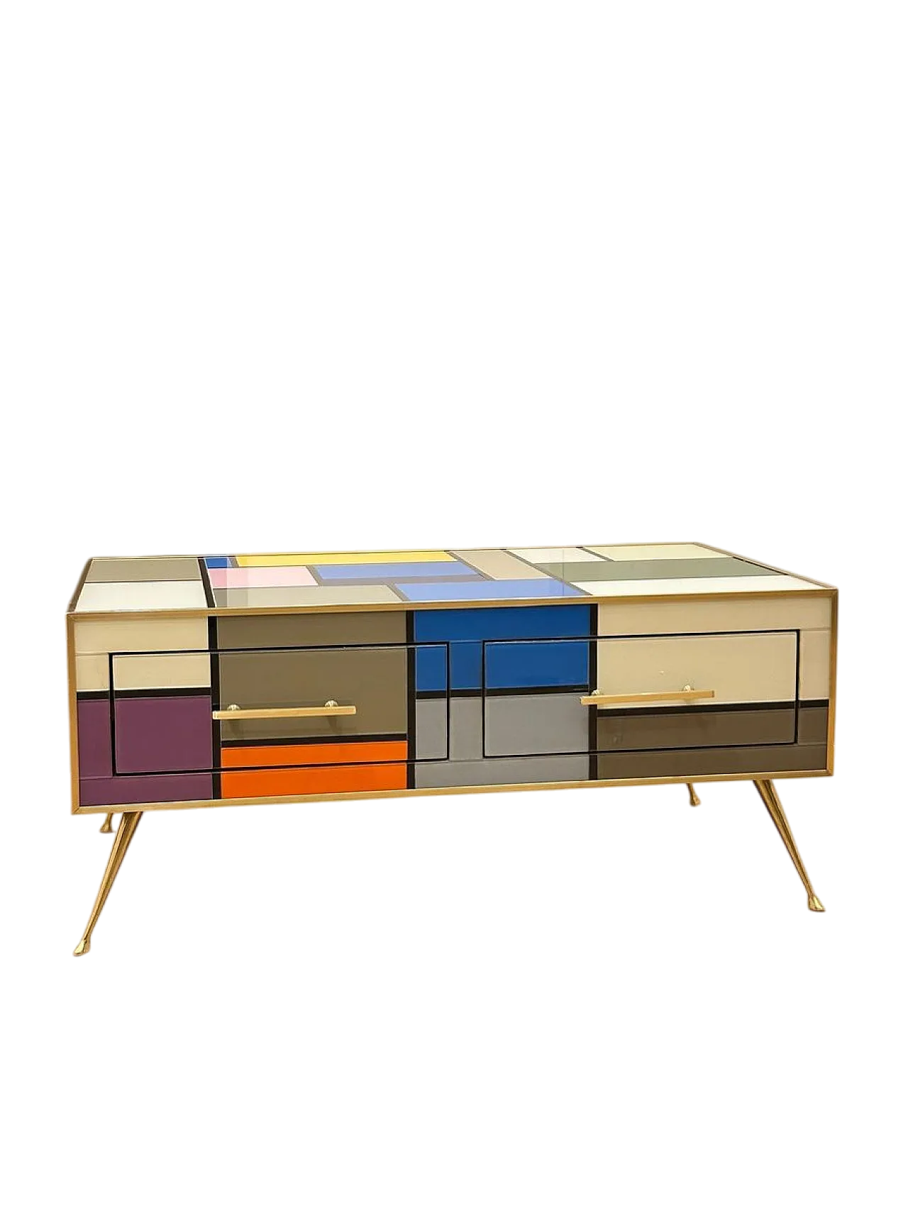 Brass coffee table with stained glass drawers, 1970s 14