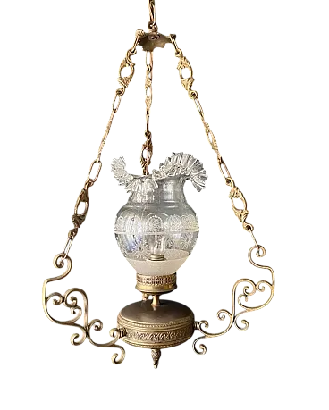 Chandelier in brass and glass, 1960s