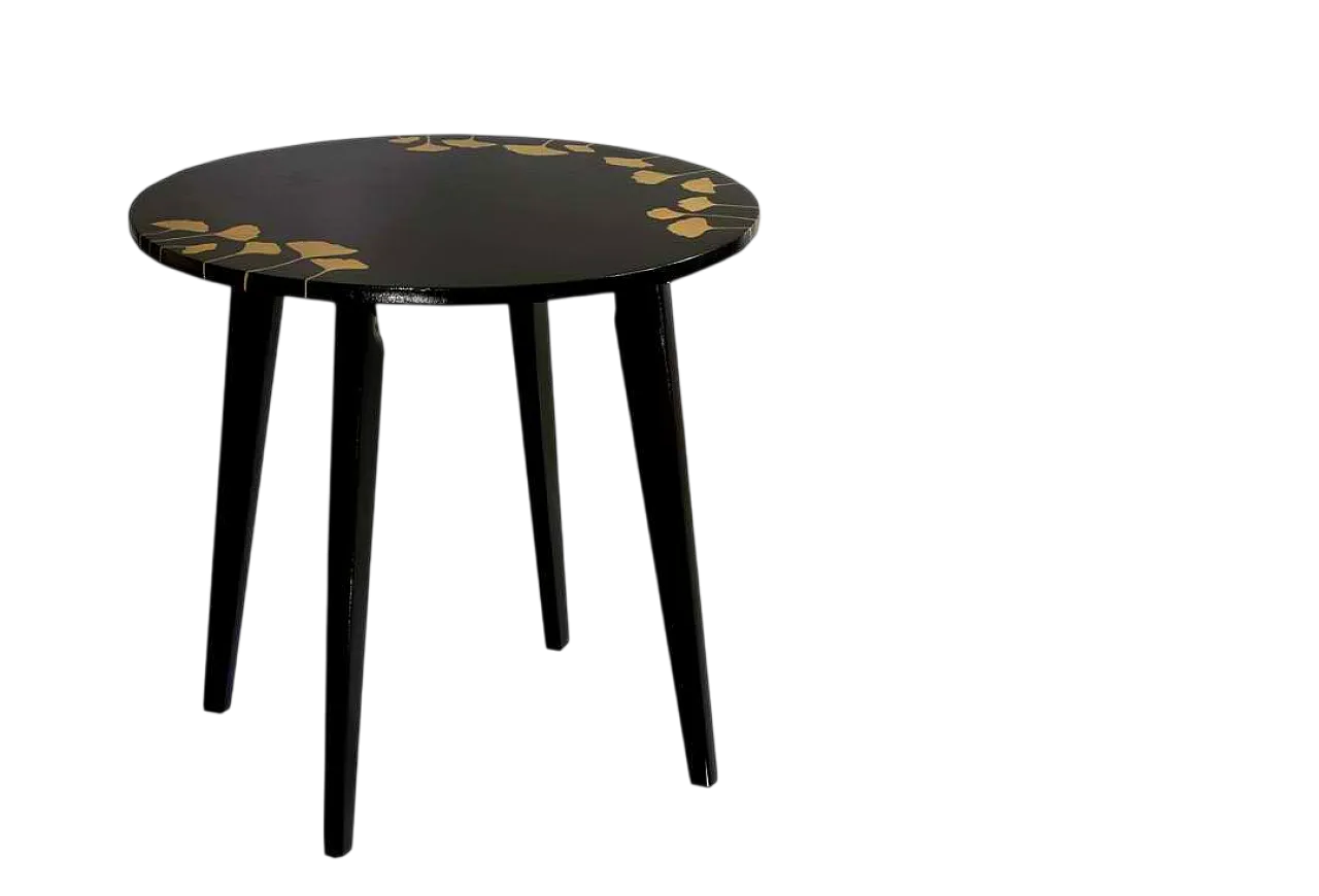 Tavolino nero dipinto a mano, anni '60 5