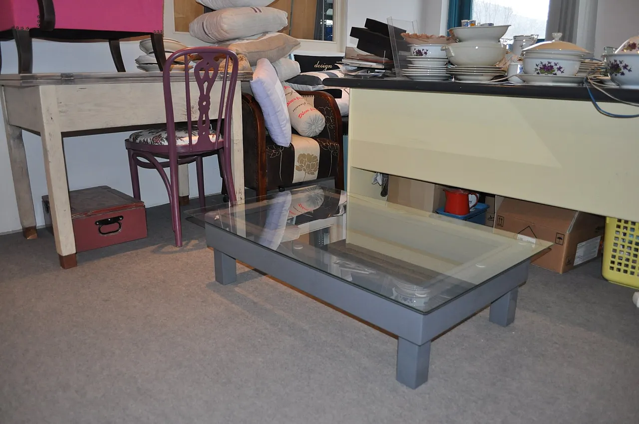 Tavolino da caffè moderno con piano in vetro, anni 2000 5