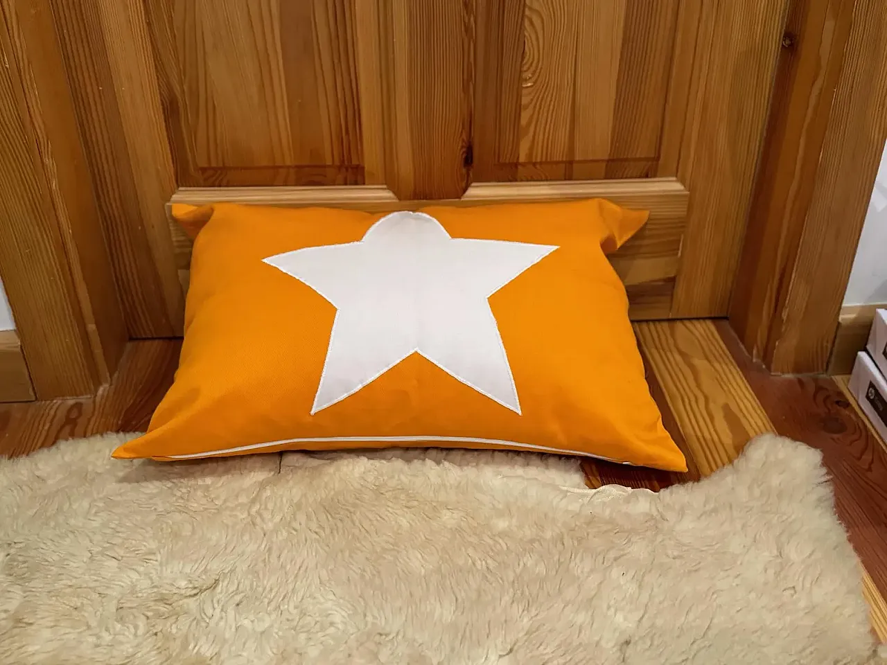 Yellow fabric pillow with white star, 2000s 5