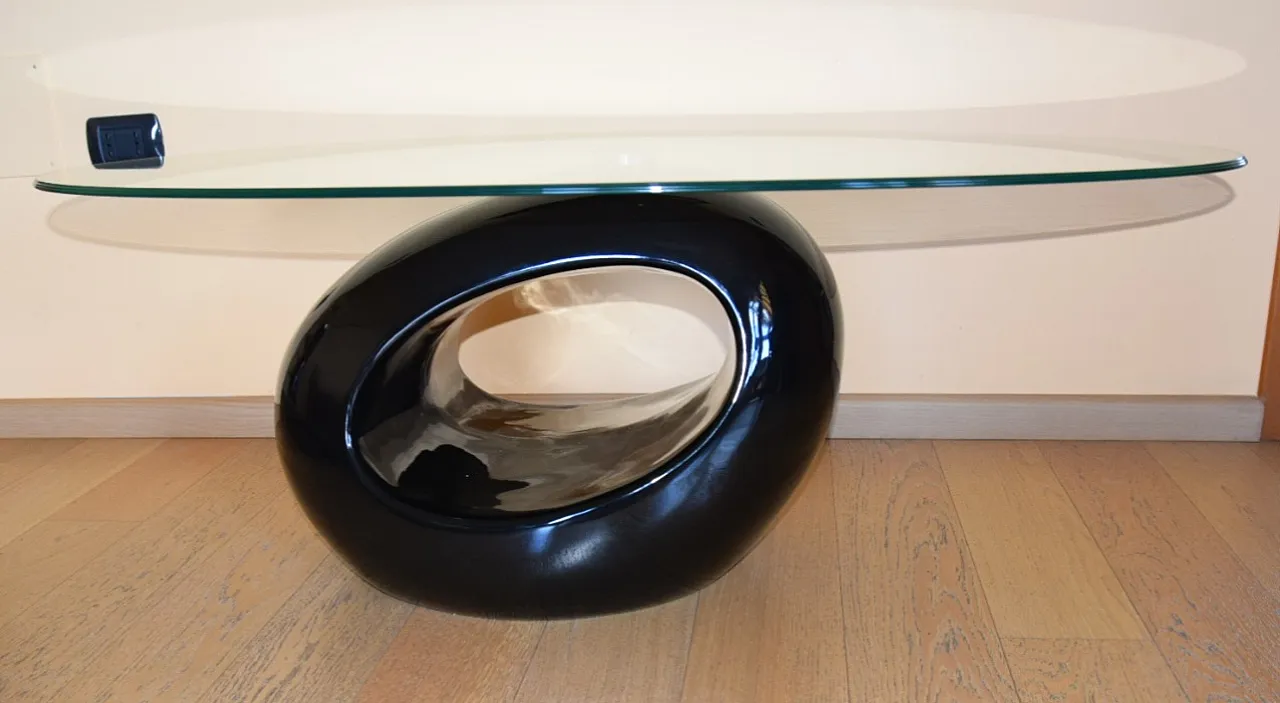 Tavolino moderno con vetro ovale, 2000s 2