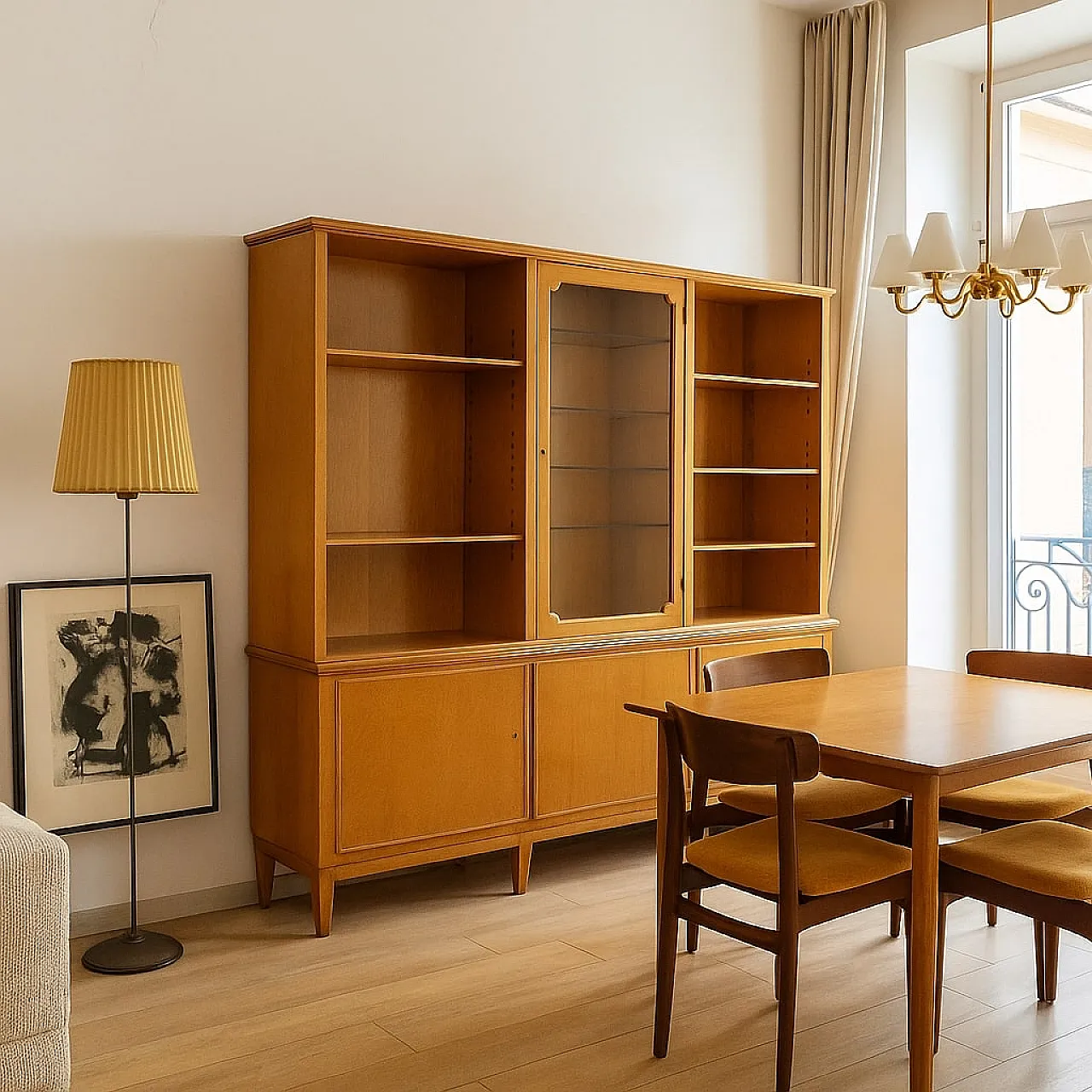 Sideboard bookshelf piece with window cabinet, 1950s 2