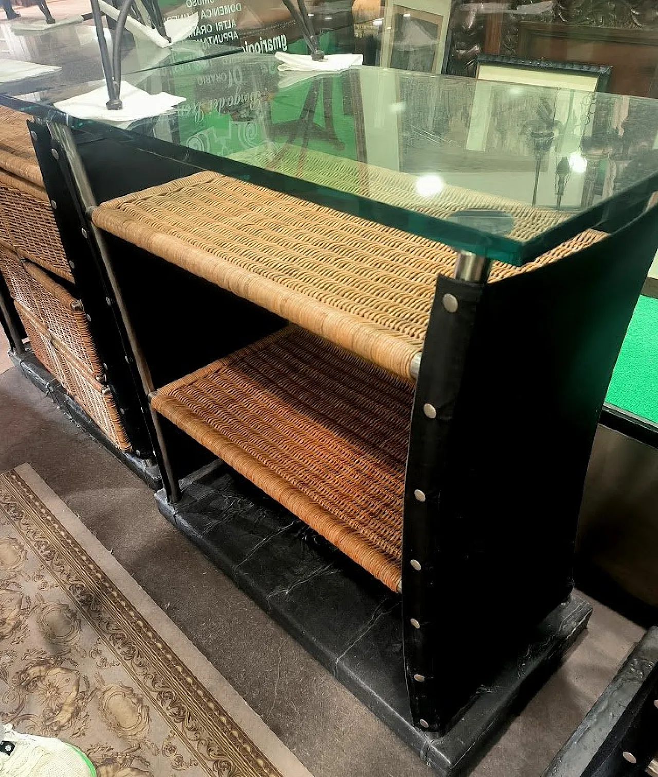 Mobile bar in acciaio con vimini di Toni Cordero, anni '70 1