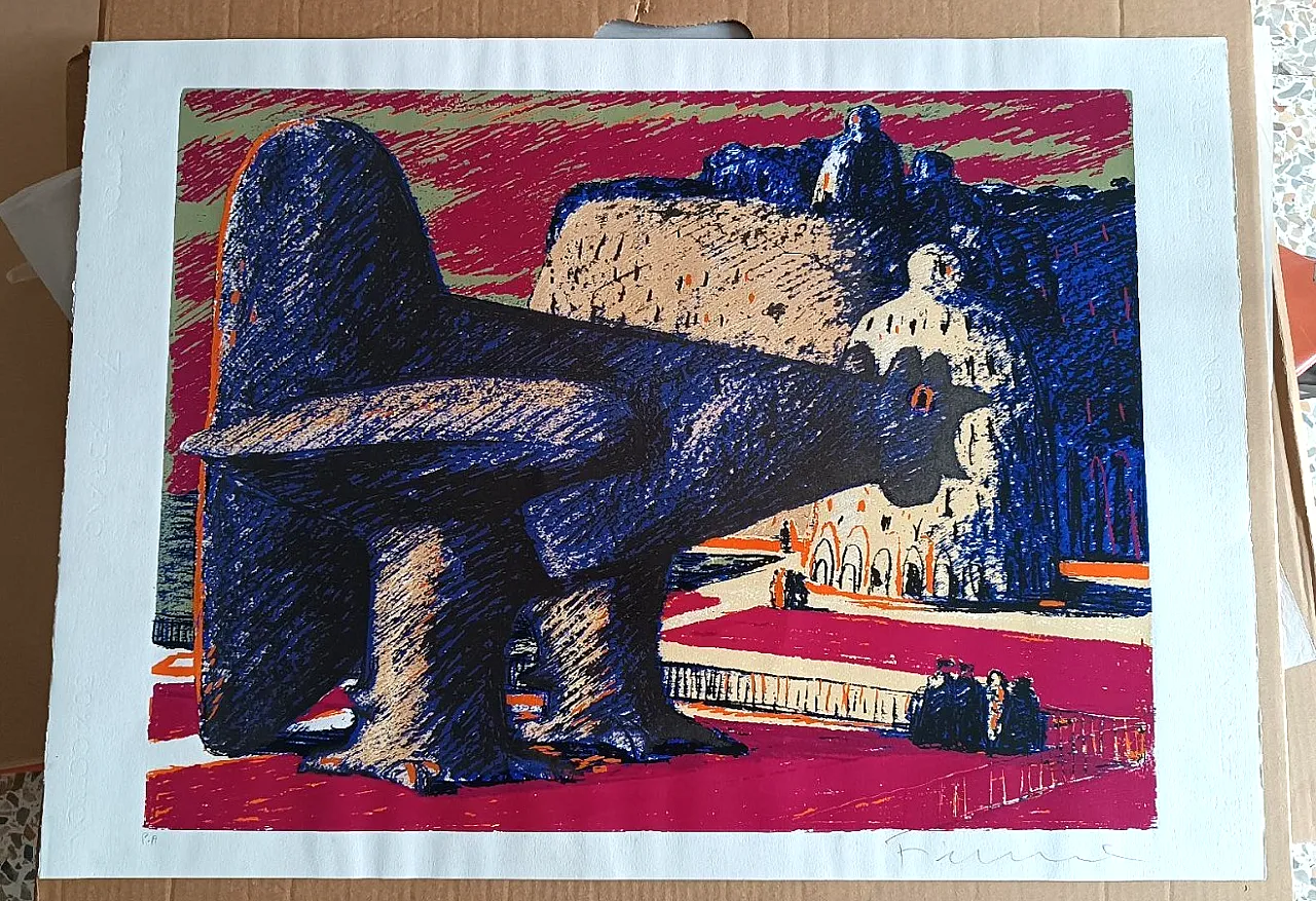 Prova d'autore di Salvatore Fiume, acquaforte a colori, '900 1