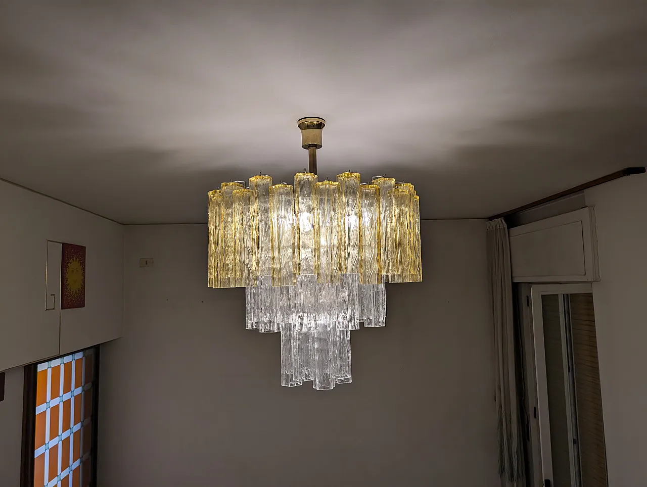 Murano Ambra glass cascade chandelier and crystal, 70s 8