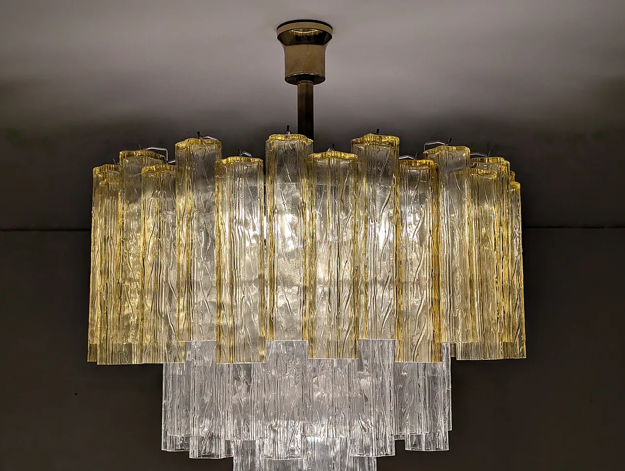 Murano Ambra glass cascade chandelier and crystal, 70s 10