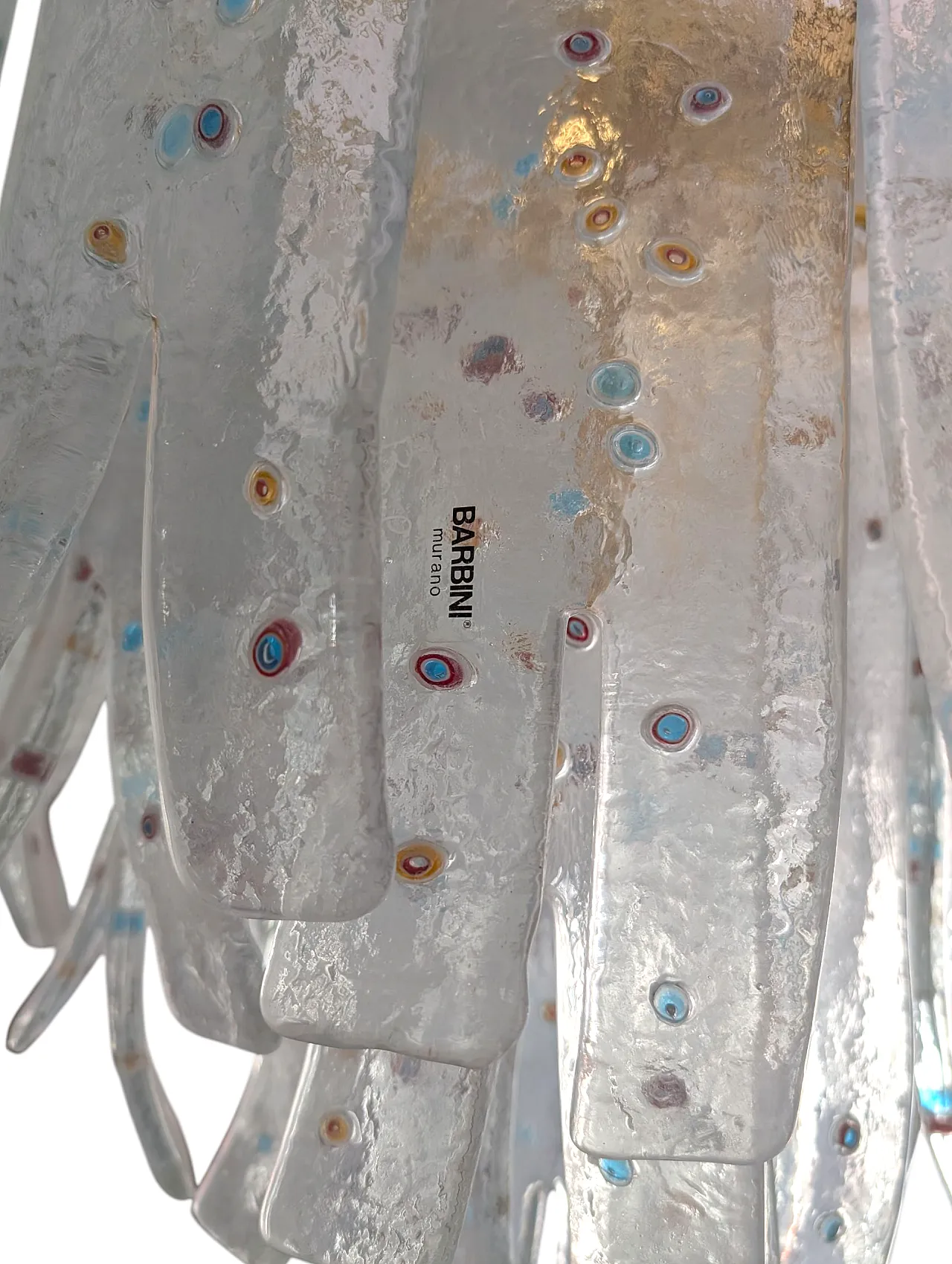 Lampadario con steli in vetro di Murano firmato Barbini anni 70 5