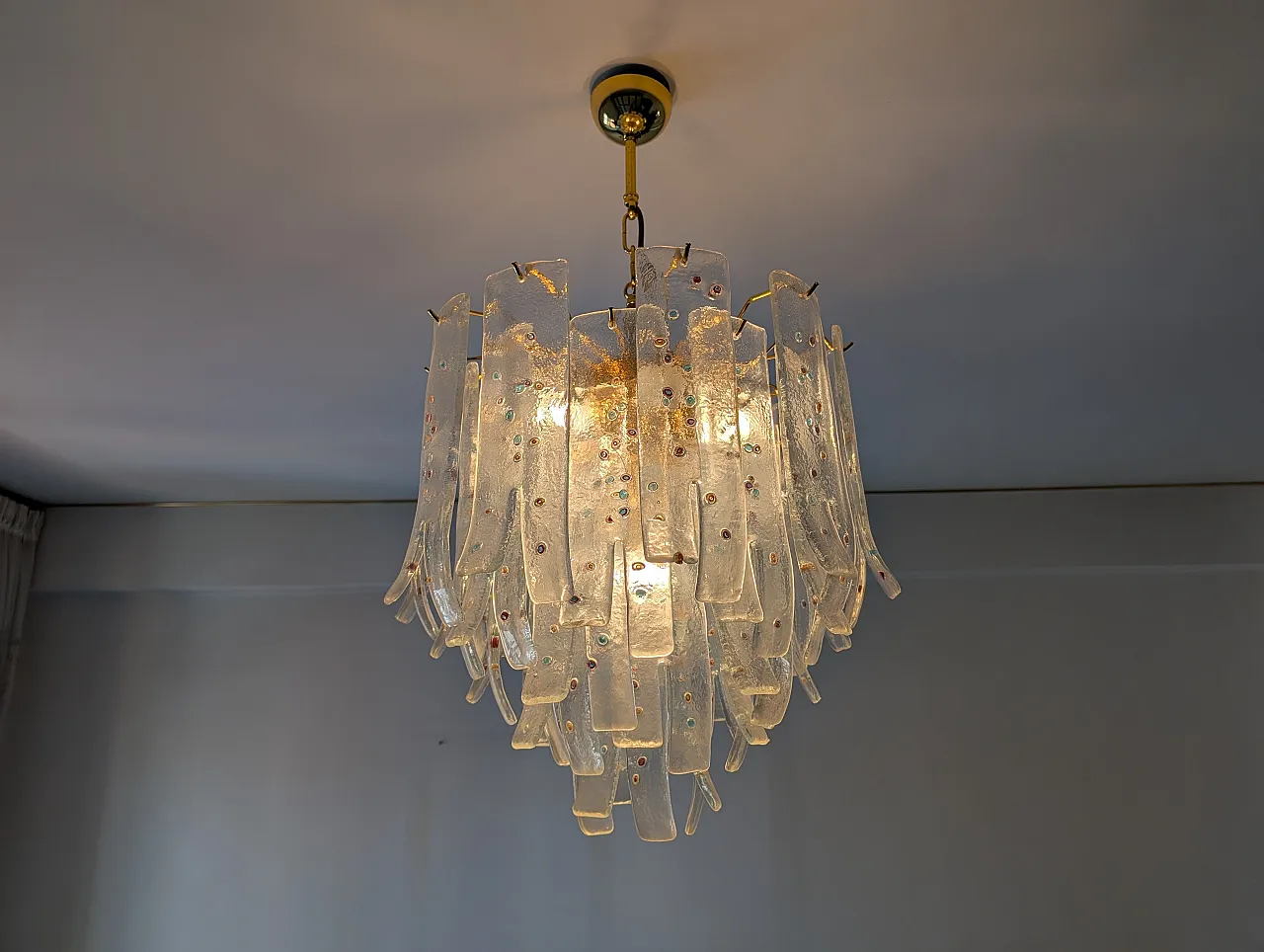 Lampadario con steli in vetro di Murano firmato Barbini anni 70 7