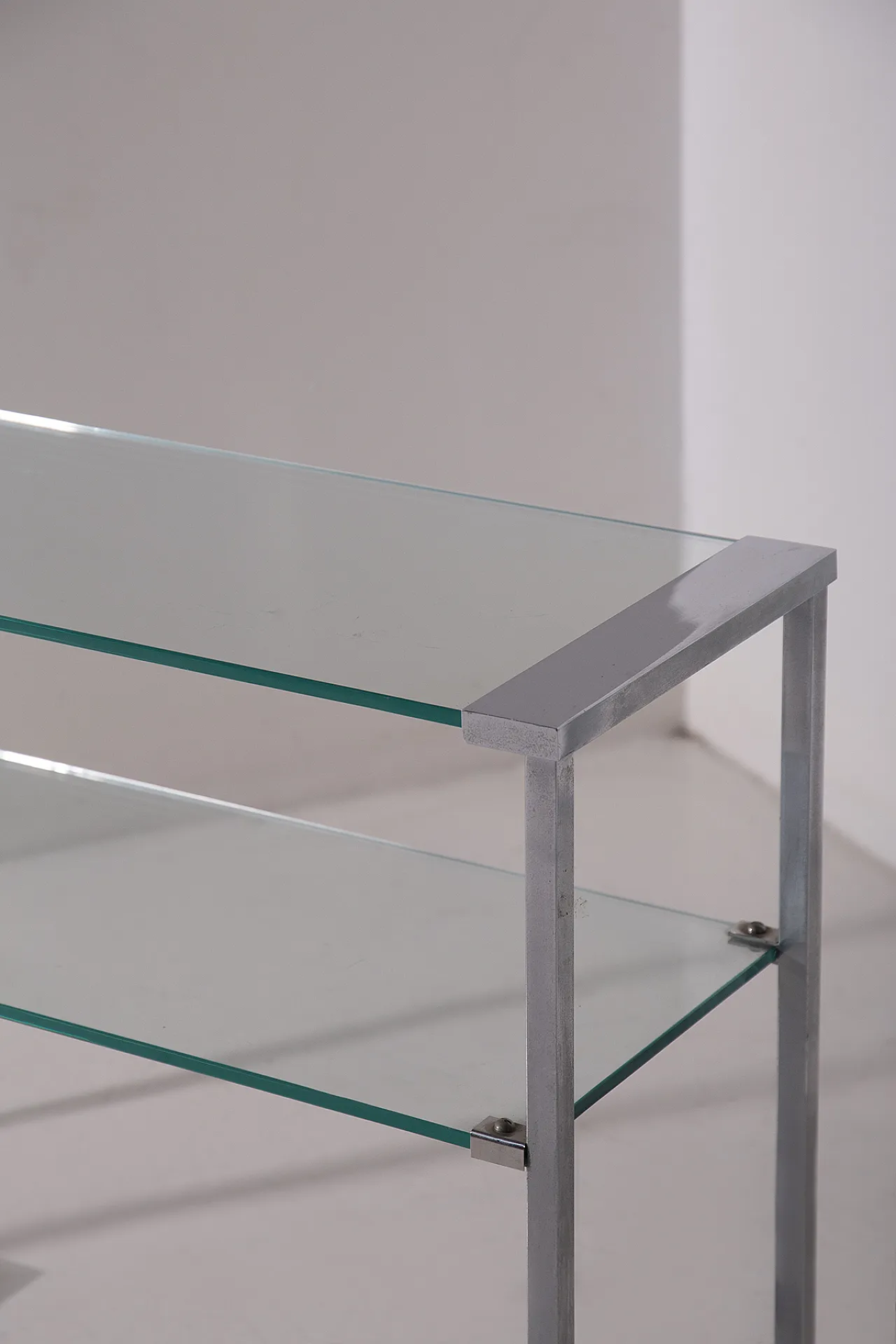 Console in vetro e metallo cromato, anni '70 3