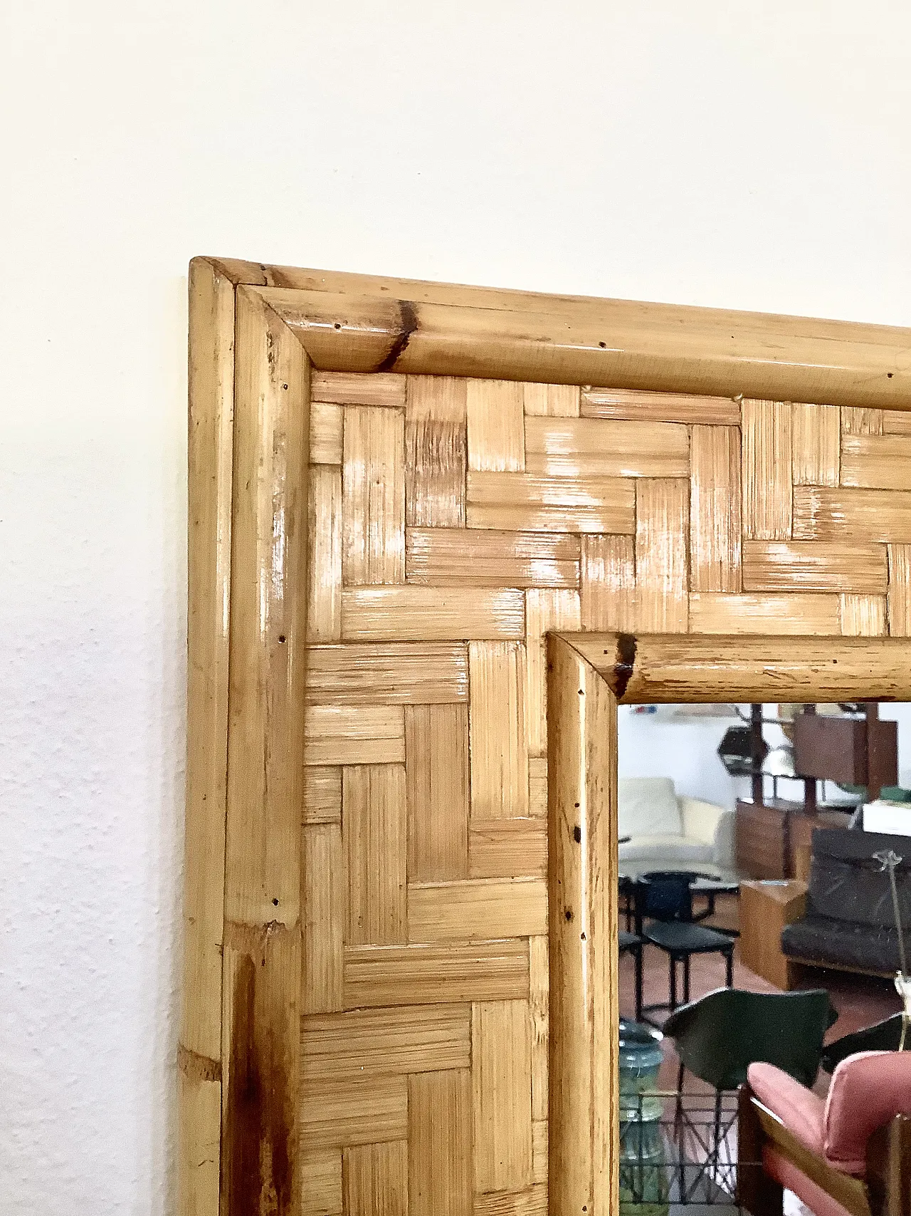 Specchio in bamboo anni 70 1
