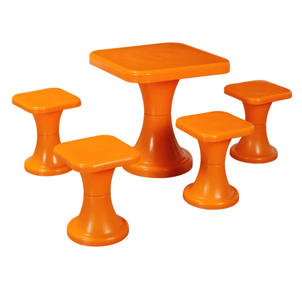 Tavolino e tavolini Space Age in plastica arancione, anni '70 1