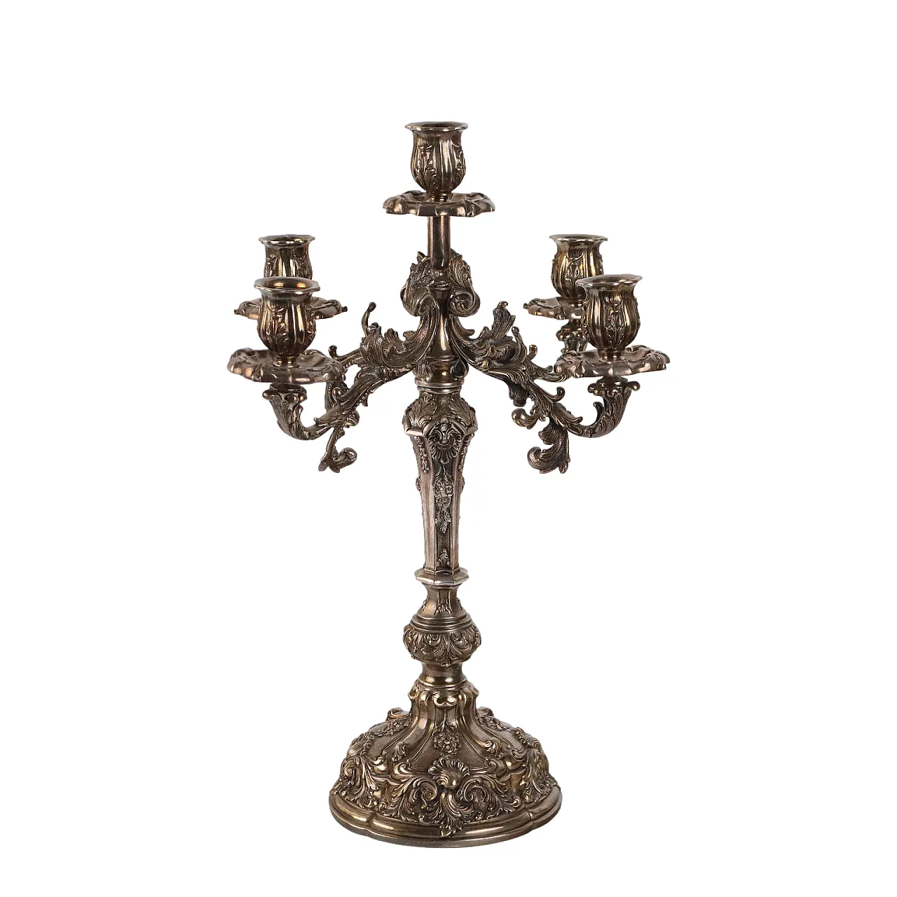 Candelabro in argento a cinque fiamme, '900 1