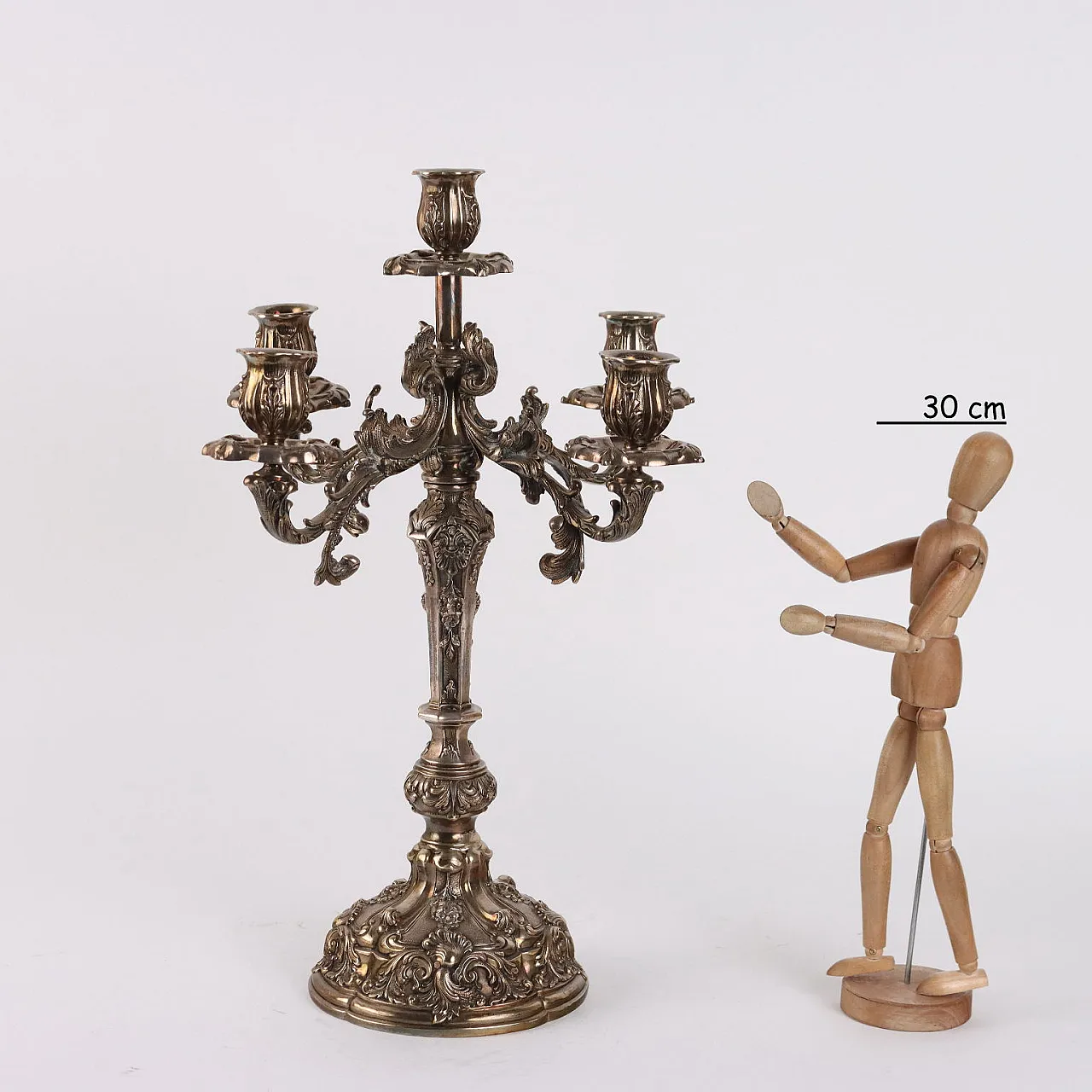 Candelabro in argento a cinque fiamme, '900 2