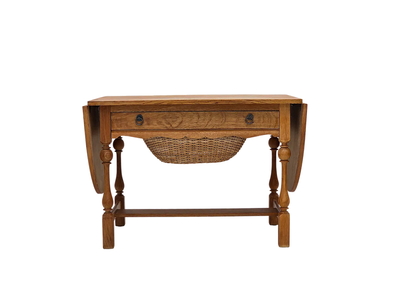 Danish foldable coffee table oak and rattan, 1970s 20