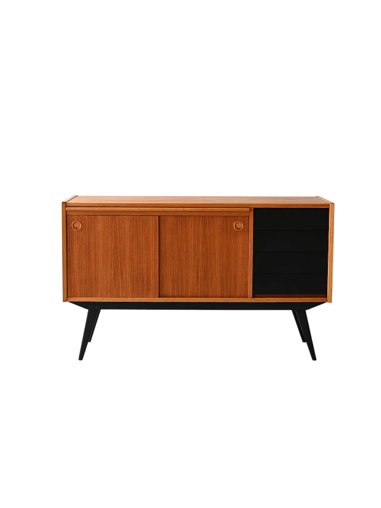 Scandinavian teak sideboard with black details, 60s 12