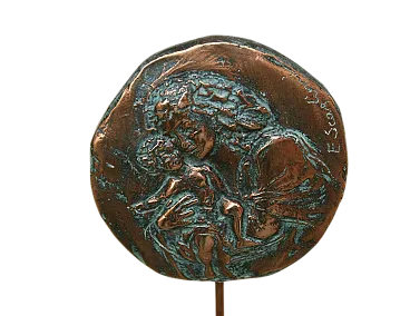 Madre e bambino, bronzo firmato scultura, anni 2000