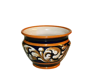 Porta piante in ceramica con grottesche Blu BMC, anni '60