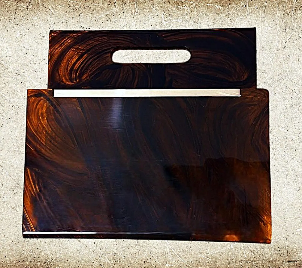 Magazine rack in brass and tortoiseshell plexiglass by W. Rizzo, 1980s 10