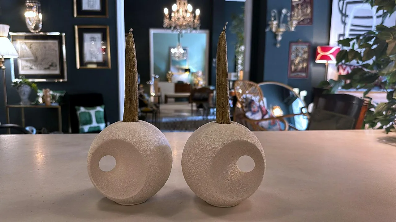 Coppia di candelieri in ceramica smaltata di Roberto Rigon, anni '70 19