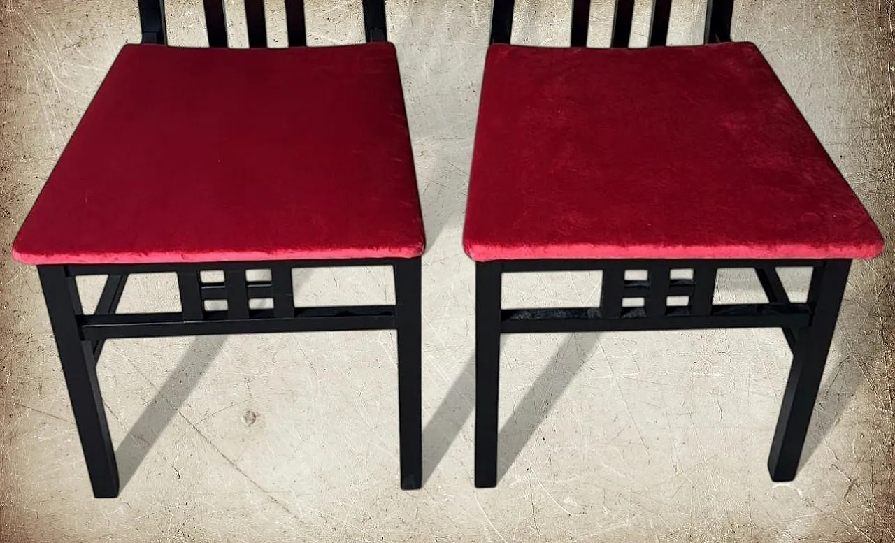 Pair of Mackintosh-style chairs in wood and velvet, 1970s 8
