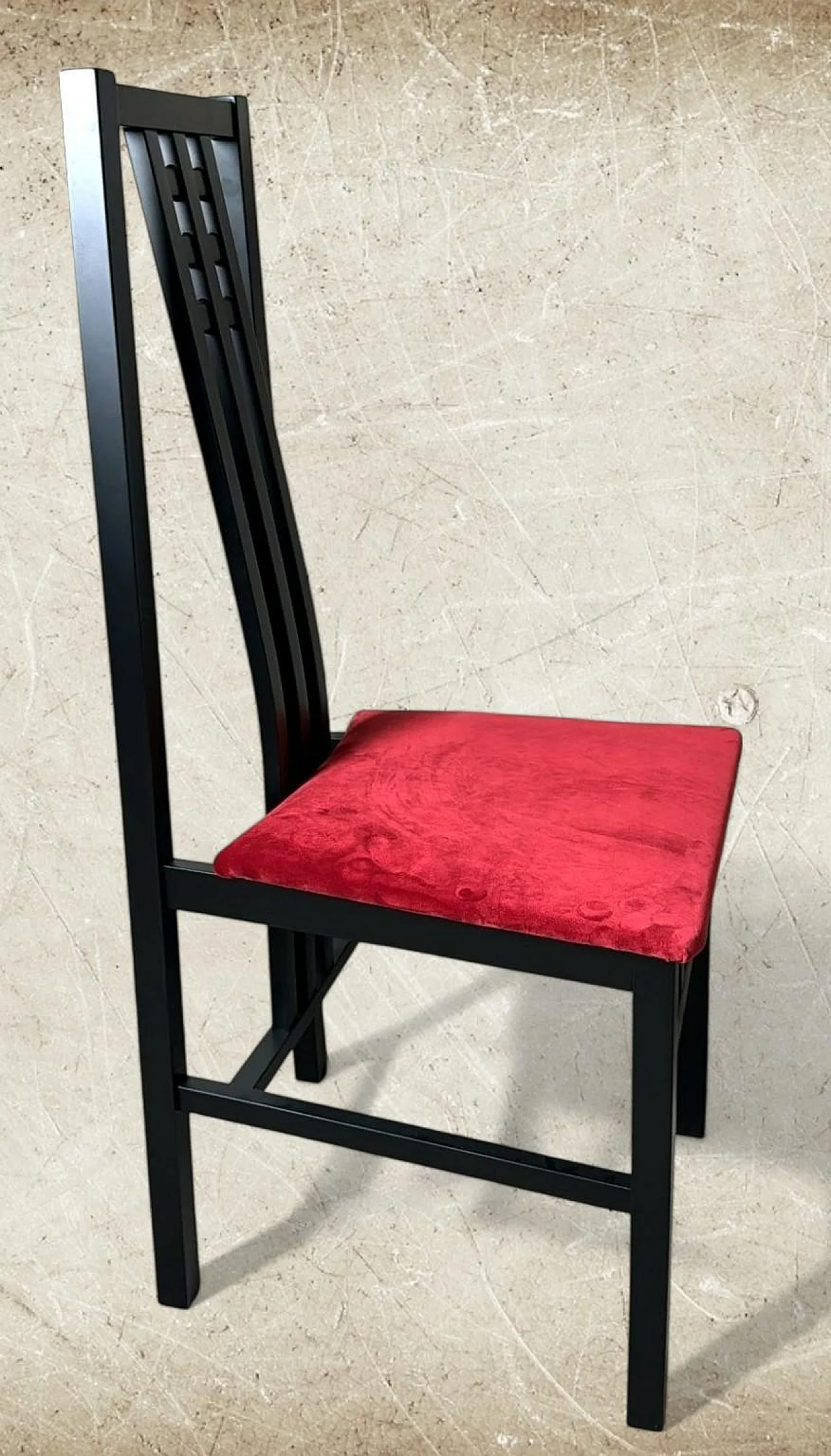 Pair of Mackintosh-style chairs in wood and velvet, 1970s 13