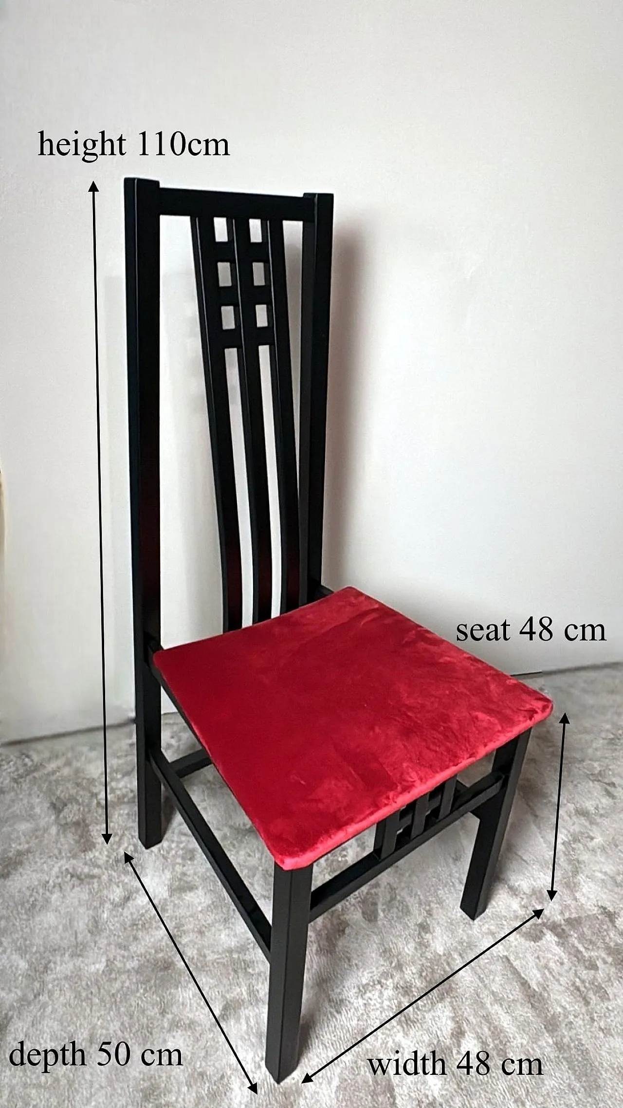 Pair of Mackintosh-style chairs in wood and velvet, 1970s 20