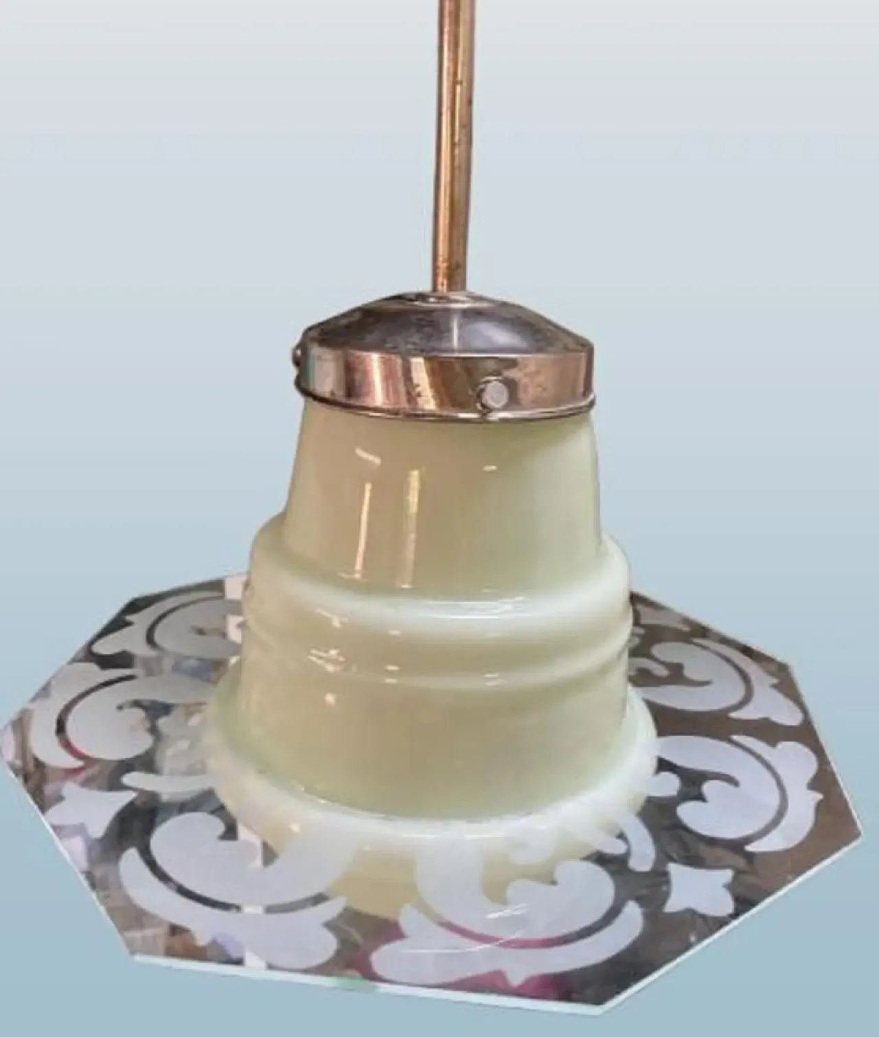 Lampada del soffitto Art Deco in vetro opale verde chiaro, anni '30 6