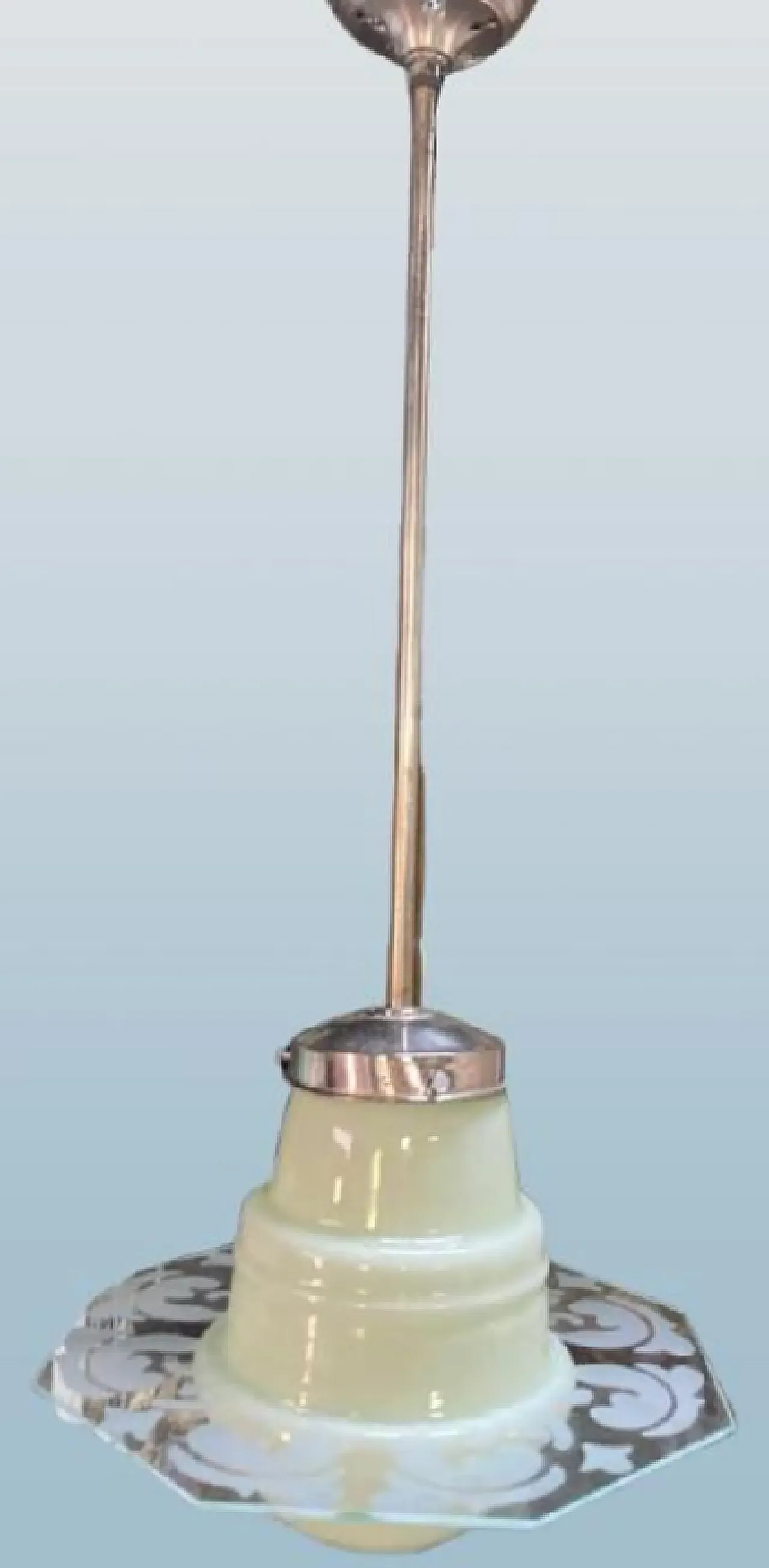 Lampada del soffitto Art Deco in vetro opale verde chiaro, anni '30 9