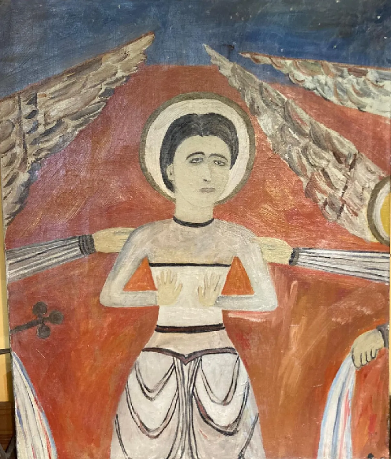 Dipinto religioso in stile romantico, olio su tela, anni '70 7