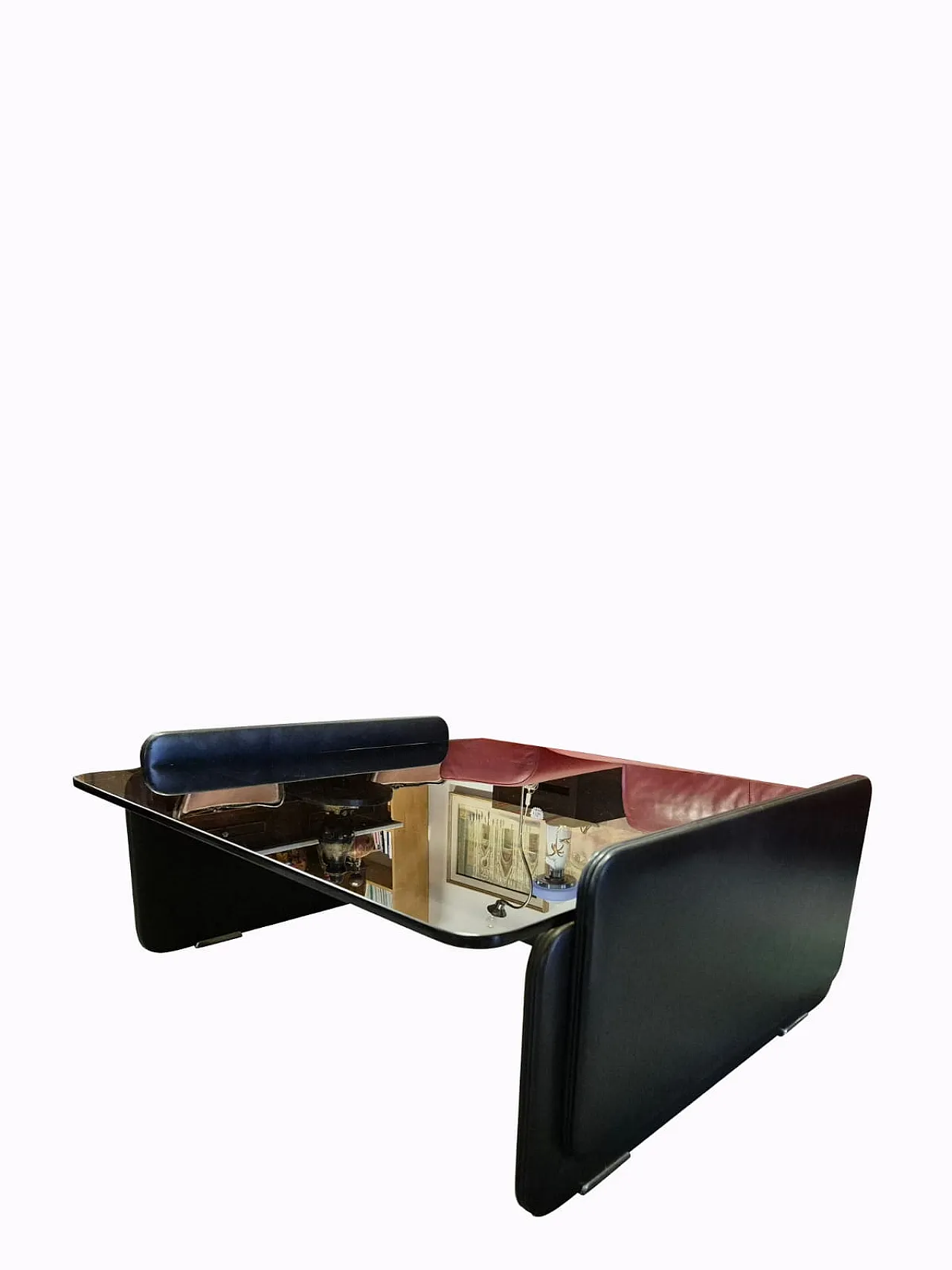 Presidente di fumo in pelle e tavolo di vetro di Poltrona Frau, 20 ° secolo 1